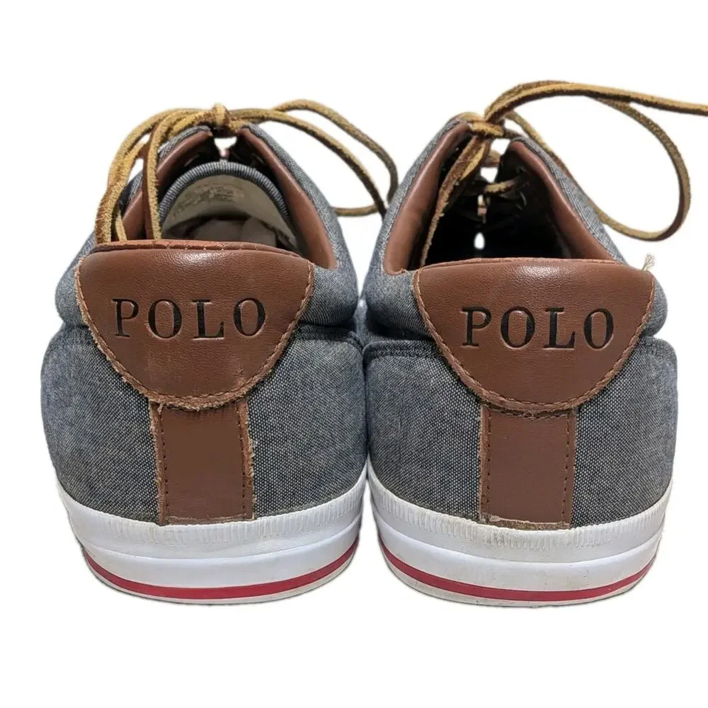 Polo Ralph Lauren Vaughn Canvas Sneaker Gray Lace Up Casual Shoes 14D Leather